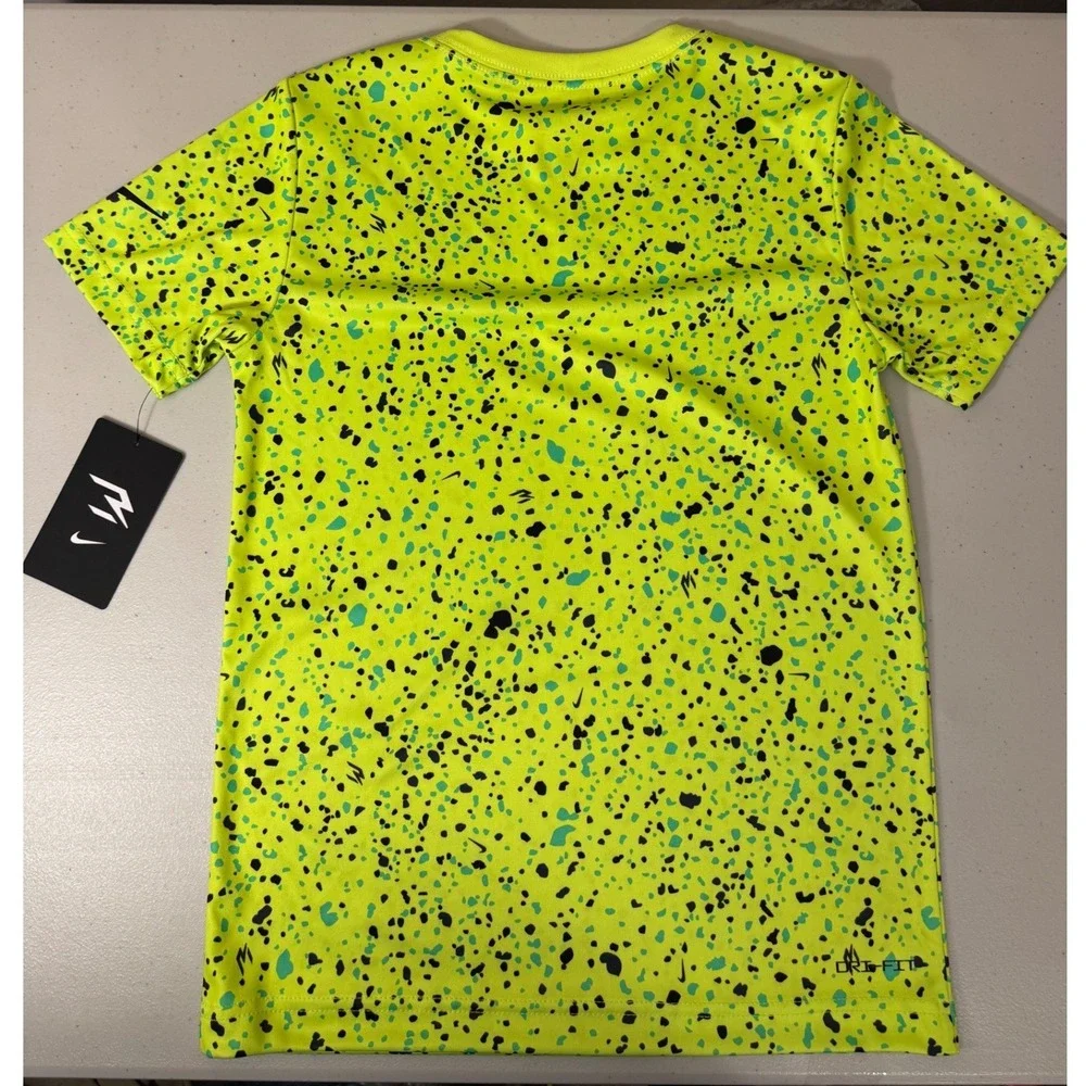 Nike 3 Brand T-Shirt Boys Small Volt Neon‎ Splatter Dri-FIT Sport Top NEW